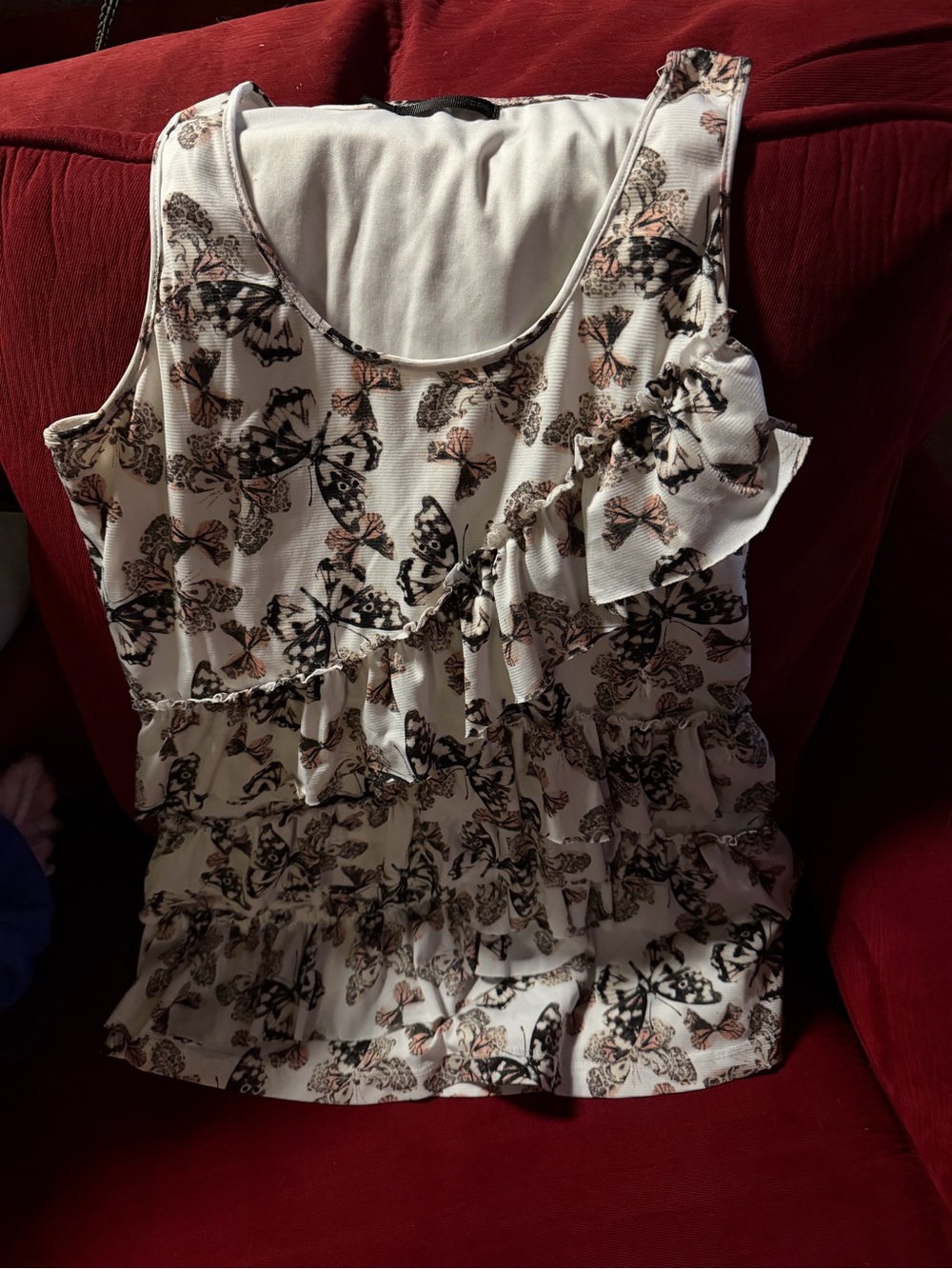 Maurices Cream Tank Top with Black and Blush Butterfly Print